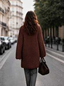 Balvessa Women's Casual Solid Color Cardigan, Autumn/Winter - Coffee Brown - View 3
