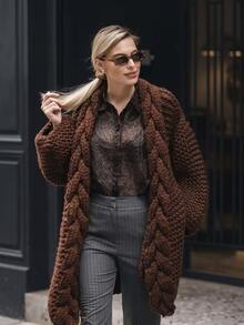Balvessa Women's Casual Solid Color Cardigan, Autumn/Winter - Coffee Brown - View 9