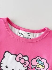 HELLO KITTY AND FRIENDS | SHEIN Young Girl Cute Versatile Collaboration New 2pcs Set Round Neck Long Sleeve Pajama Top And Long Pants Tight Pajama Set - Multicolor - View 4