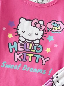HELLO KITTY AND FRIENDS | SHEIN Young Girl Cute Versatile Collaboration New 2pcs Set Round Neck Long Sleeve Pajama Top And Long Pants Tight Pajama Set - Multicolor - View 5