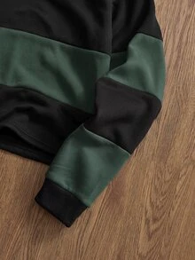 Mainfolk 男士休閒對比色條紋 Polo 衫，秋冬款 - 軍綠和藍色 - 查看 6