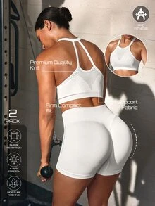 Solea Cove Solea Cove Women's Solid Color Halter Top And Shorts Casual Daily Sports Set - White - View 1