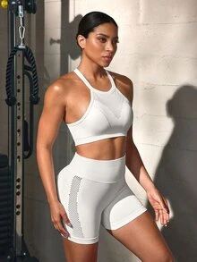 Solea Cove Solea Cove Women's Solid Color Halter Top And Shorts Casual Daily Sports Set - White - View 4