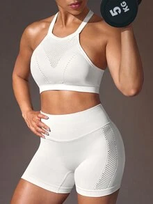 Solea Cove Solea Cove Women's Solid Color Halter Top And Shorts Casual Daily Sports Set - White - View 6