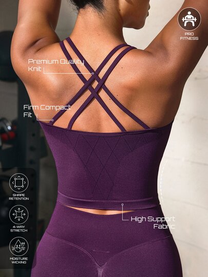 Solea Cove Women's Purple Crisscross Backless Fitted Cropped Sports Tank Top