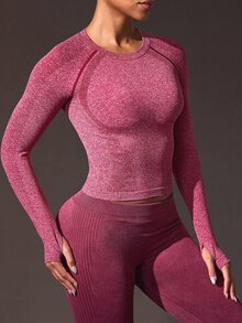 Solea Cove Women's Round Neck Daily Fitness Sports Raglan Long Sleeve T-Shirt - Red - View 6
