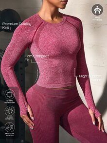 Solea Cove Women's Round Neck Daily Fitness Sports Raglan Long Sleeve T-Shirt - Red - View 1