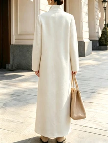 Balvessa Women's Stand Collar Long Straight Fit Minimalist Elegant Outerwear - Apricot - View 2