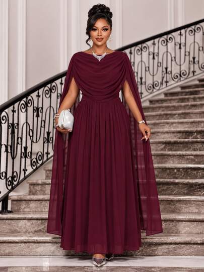 Fleurora Plus Size Women Solid Color Pleated Casual Party Dress