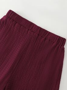 Celisse Lady's Elegant Modest Two Pieces Set, With A Crossed Pleated Scarf Collar, An Asymmetrical Loose-Fitting Long-Sleeved Textured Top, Wide-Leg Burgundy - Brown - View 7