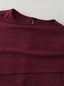 Celisse Lady's Elegant Modest Two Pieces Set, With A Crossed Pleated Scarf Collar, An Asymmetrical Loose-Fitting Long-Sleeved Textured Top, Wide-Leg Burgundy - Brown - View 6