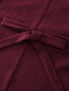 Celisse Lady's Elegant Modest Two Pieces Set, With A Crossed Pleated Scarf Collar, An Asymmetrical Loose-Fitting Long-Sleeved Textured Top, Wide-Leg Burgundy - Brown - View 5