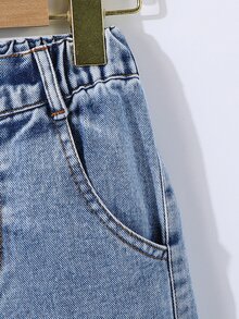 SHEIN 小男孩休閒套裝 連帽上衣搭配多口袋直筒工裝褲 牛仔套裝 時尚造型 秋冬款 嬰兒藍 - 中等水洗藍 - 查看 7