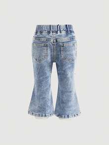 SHEIN Baby Girl Fall/Winter Y2k Cute Pink Bow Heart Patchwork Blue Denim Skinny Flared Jeans, For Daily & Streetwear, Christmas Western - Navy Blue - View 3