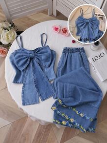 GlowEve CURVE Plus Size Women's Bowknot Decor Camisole Denim Top - Blue - View 1