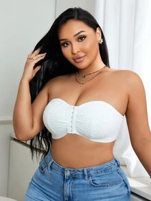 SHEIN Romantic Lace Front Button Strapless Bra - White - View 7