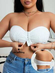 SHEIN Romantic Lace Front Button Strapless Bra - White - View 4