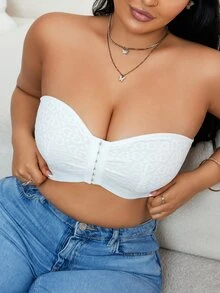 SHEIN Romantic Lace Front Button Strapless Bra - White - View 3