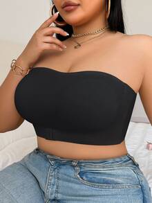 SHEIN Áo ngực quấn phía trước màu trơn cỡ lớn - màu đen - Xem 4