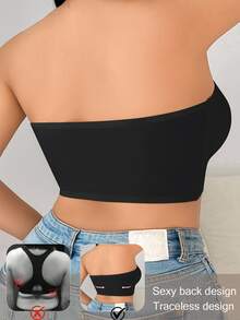 SHEIN Áo ngực quấn phía trước màu trơn cỡ lớn - màu đen - Xem 2