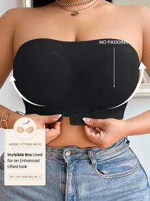 SHEIN Áo ngực quấn phía trước màu trơn cỡ lớn - màu đen - Xem 10