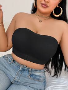 SHEIN Áo ngực quấn phía trước màu trơn cỡ lớn - màu đen - Xem 5
