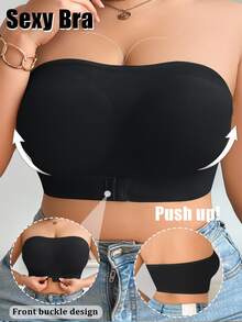 SHEIN Áo ngực quấn phía trước màu trơn cỡ lớn - màu đen - Xem 8
