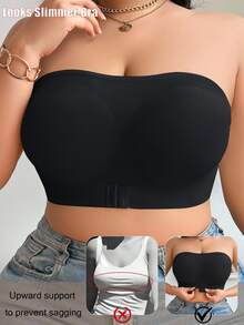 SHEIN Áo ngực quấn phía trước màu trơn cỡ lớn - màu đen - Xem 3