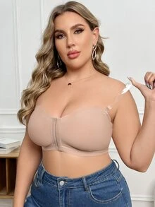 SHEIN 大码无钢圈前扣式抹胸无肩带文胸 - 杏色 - 查看 6