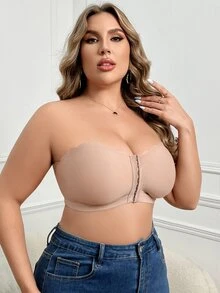 SHEIN 大码无钢圈前扣式抹胸无肩带文胸 - 杏色 - 查看 4