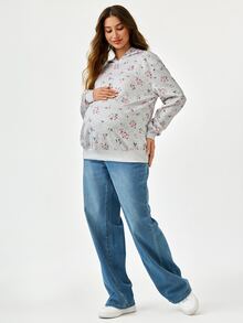 SHEIN 孕婦小碎花連帽衛衣 冬季 - 灰色 - 查看 7