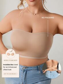 SHEIN 1pc Women Strapless Elegant Breathable Comfortable Crisscross Back Bandeau Bra - Apricot - View 1