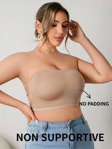 SHEIN 1pc Women Strapless Elegant Breathable Comfortable Crisscross Back Bandeau Bra - Apricot - View 5