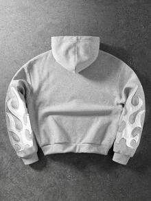 ROMWE MEN Street Life Men's Letter Embroidered Long Sleeve Zip-Up Casual Hoodie - Grey - View 3
