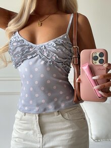 CovetEZ 女士波点印花休闲吊带背心 - 灰色 - 查看 5