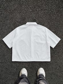 Manfinity Roughcore Men's Lip Print Front Button Casual Short Sleeve Shirt Men's Cropped Tops - White - View 2