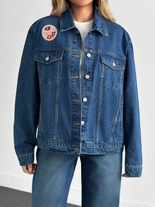 RiviMae Embroidery Detailed Regular Fit Denim Jacket Blue Jean Jacket Women Embroidered Jean Jacket Jean Jacket With Floral Embroidery - Dark Wash - View 7