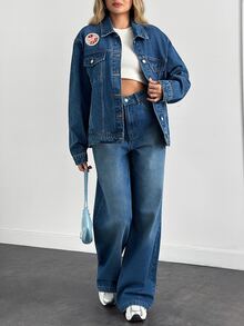 RiviMae Embroidery Detailed Regular Fit Denim Jacket Blue Jean Jacket Women Embroidered Jean Jacket Jean Jacket With Floral Embroidery - Dark Wash - View 6