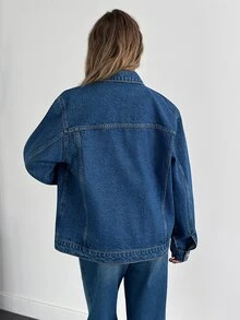 RiviMae Embroidery Detailed Regular Fit Denim Jacket Blue Jean Jacket Women Embroidered Jean Jacket Jean Jacket With Floral Embroidery - Dark Wash - View 2