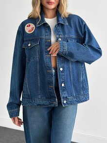RiviMae Embroidery Detailed Regular Fit Denim Jacket Blue Jean Jacket Women Embroidered Jean Jacket Jean Jacket With Floral Embroidery - Dark Wash - View 4