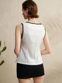 Airaco Contrast Trim Patch Pocket Button Front Tank Top - Apricot - View 4