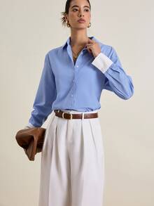 Airaco Women's Striped Long Sleeve Button-Up Shirt And Pleated Wide Leg Pants Casual 2 Pieces Set Fall Cloth For Women - Blue - View 7