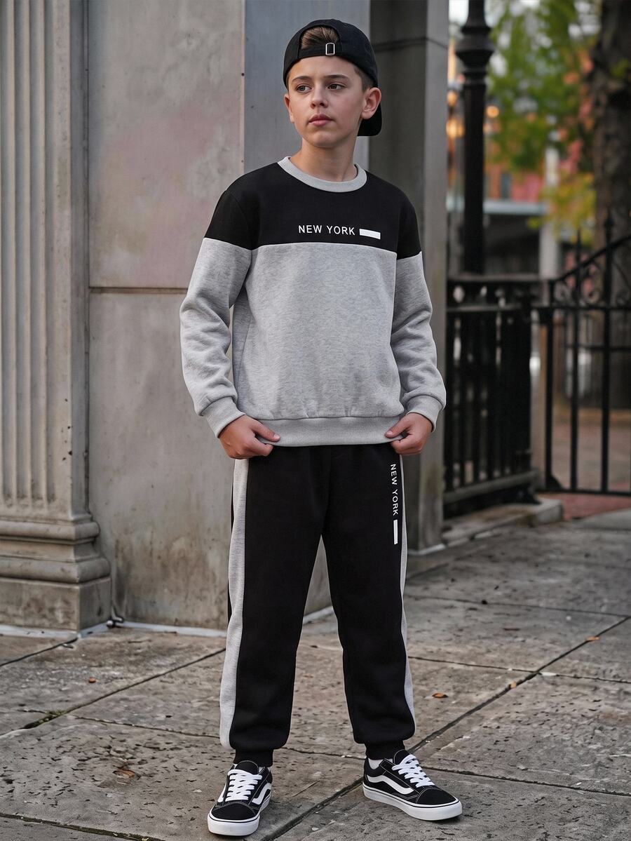SHEIN Coolqubz 2pcs/Set Boys Fashion Colorblock & Black Patchwork Long ...