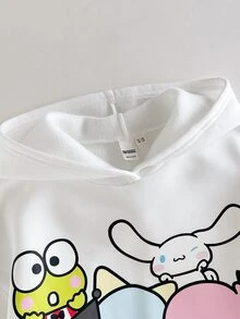 HELLO KITTY AND FRIENDS | SHEIN Tween女孩可愛百搭聯名款白色寬鬆連帽長袖衛衣，Oversize風格，休閒運動時尚大學風，適合室內外滑雪運動度假等多種場合 - 白色 - 查看 4