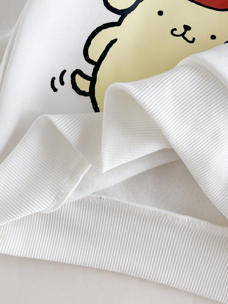 HELLO KITTY AND FRIENDS | SHEIN كنزة رياضية فضفاضة بقلنسوة وأكمام طويلة للفتيات المراهقات، بيضاء، بتصميم مشترك العلامات، ستايل أوفرسايز كاجوال وعصري، مناسبة للرياضة والكلية والاستخدام الداخلي والخارجي والتزلج والعطلات ومناسبات متعددة - أبيض - مشاهدة 7