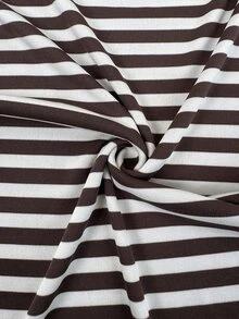 Easowa French Casual Contrast Color Patchwork Long Sleeve Cropped Fitted T-Shirt And Bodycon Blue White Stripe Skirt Set Brunch Tea Party - Multicolor - View 8