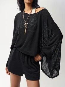 Bohemela Women's Black Knit Crew-Neck Casual Two Pieces Set For Fall, Perfect For Vacations, Cycling, Halloween, Concerts, And Everyday Casual Wear - Black - View 6
