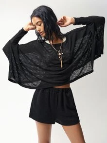 Bohemela Women's Black Knit Crew-Neck Casual Two Pieces Set For Fall, Perfect For Vacations, Cycling, Halloween, Concerts, And Everyday Casual Wear - Black - View 5