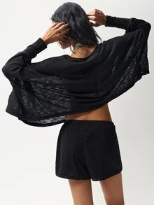 Bohemela Women's Black Knit Crew-Neck Casual Two Pieces Set For Fall, Perfect For Vacations, Cycling, Halloween, Concerts, And Everyday Casual Wear - Black - View 9