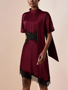 Zivah Women's Lace Patchwork Hollow Out Casual Daily Summer Short Dress - Burgundy - View 5